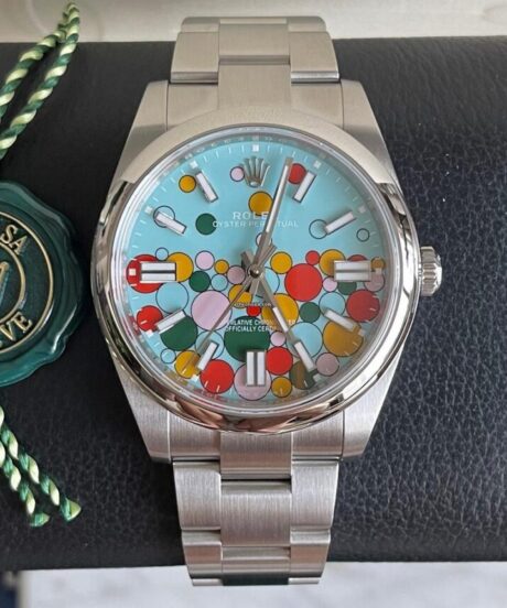 Rolex Oyster Perpetual 41 Bubble Celebration Dial New